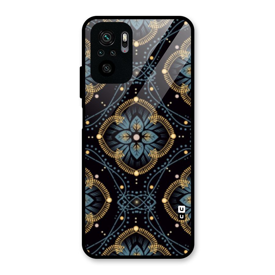 Blue With Black Flower Glass Back Case for Redmi Note 10