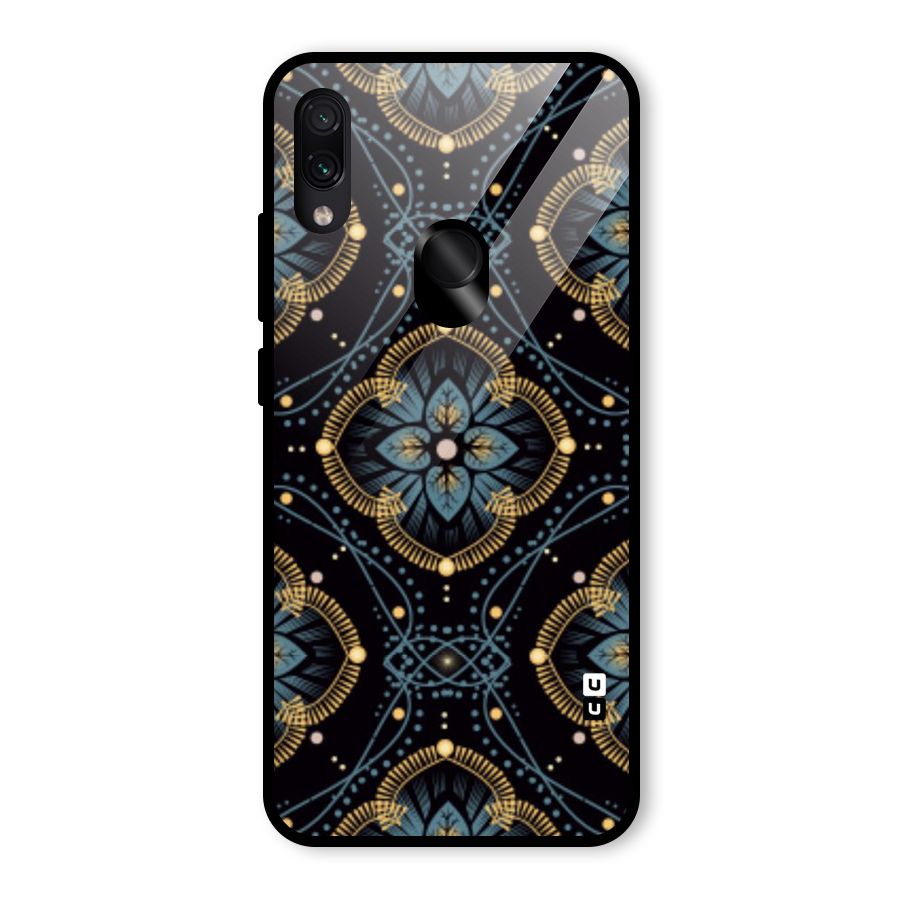 Blue With Black Flower Glass Back Case for Redmi Note 7