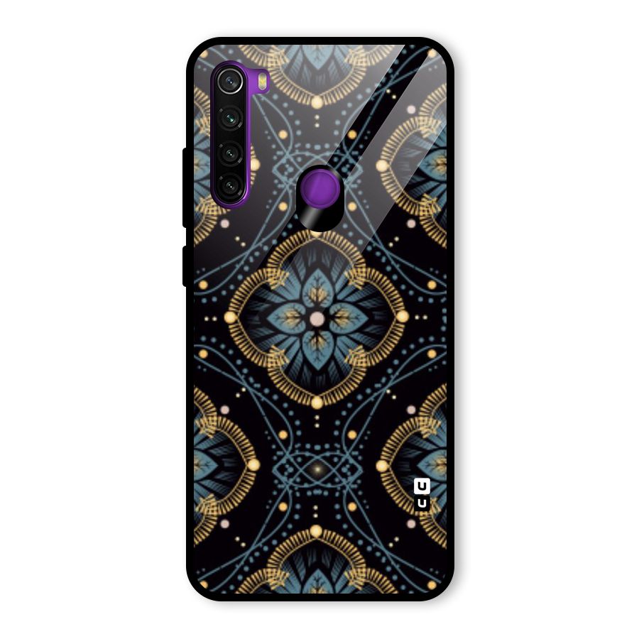 Blue With Black Flower Glass Back Case for Redmi Note 8