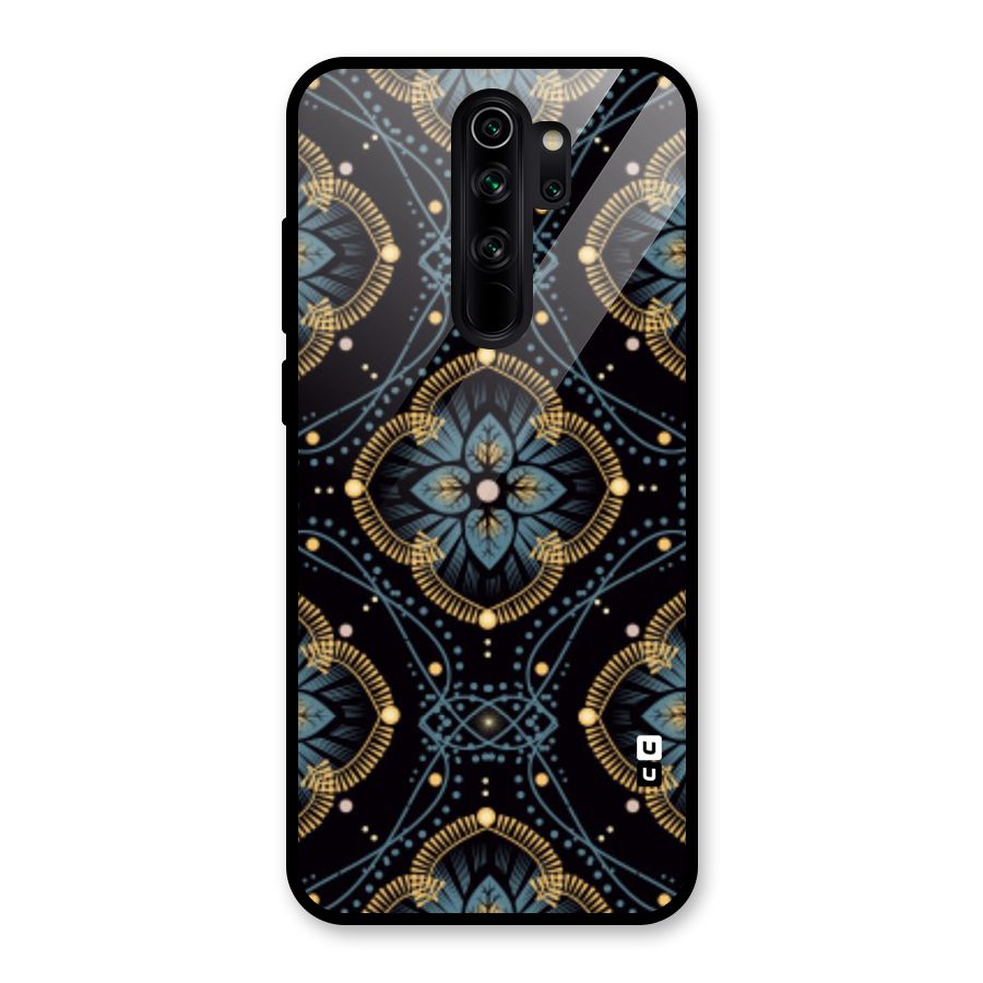 Blue With Black Flower Glass Back Case for Redmi Note 8 Pro