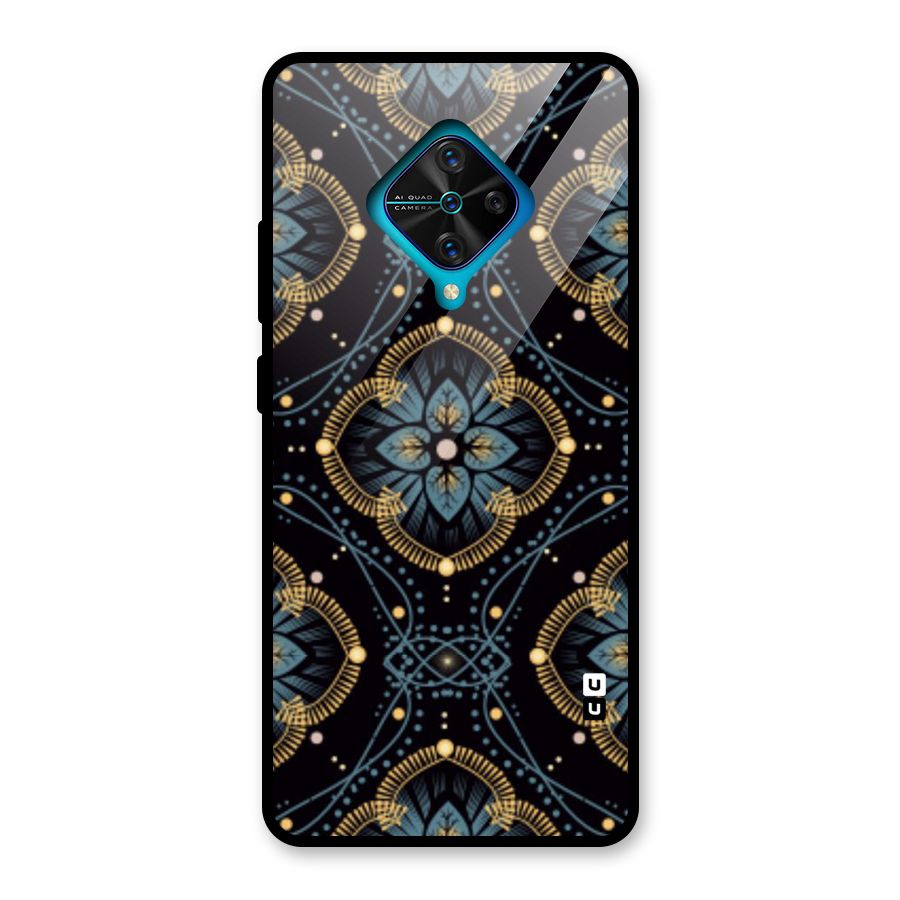 Blue With Black Flower Glass Back Case for Vivo S1 Pro