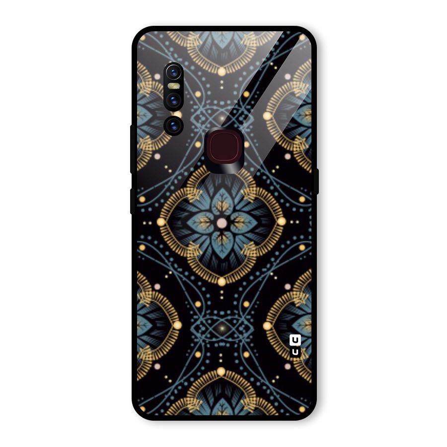 Blue With Black Flower Glass Back Case for Vivo V15