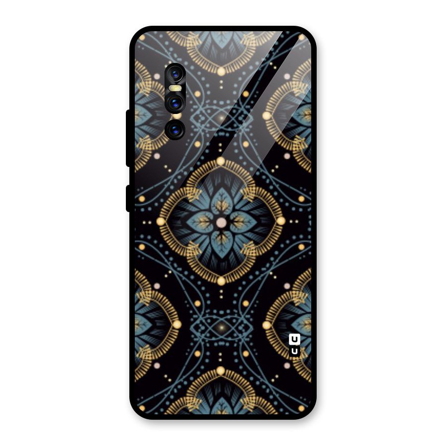 Blue With Black Flower Glass Back Case for Vivo V15 Pro