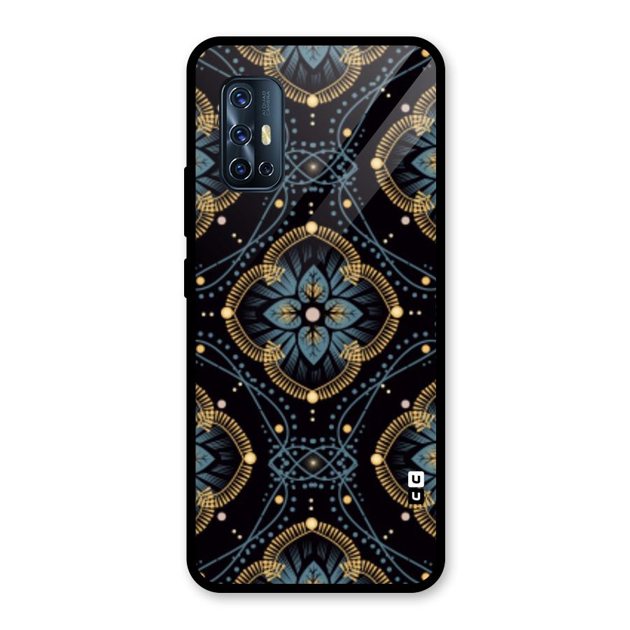 Blue With Black Flower Glass Back Case for Vivo V17