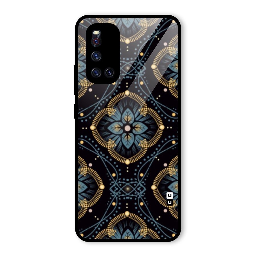 Blue With Black Flower Glass Back Case for Vivo V19