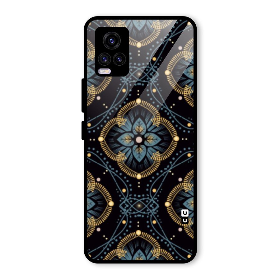 Blue With Black Flower Glass Back Case for Vivo V20