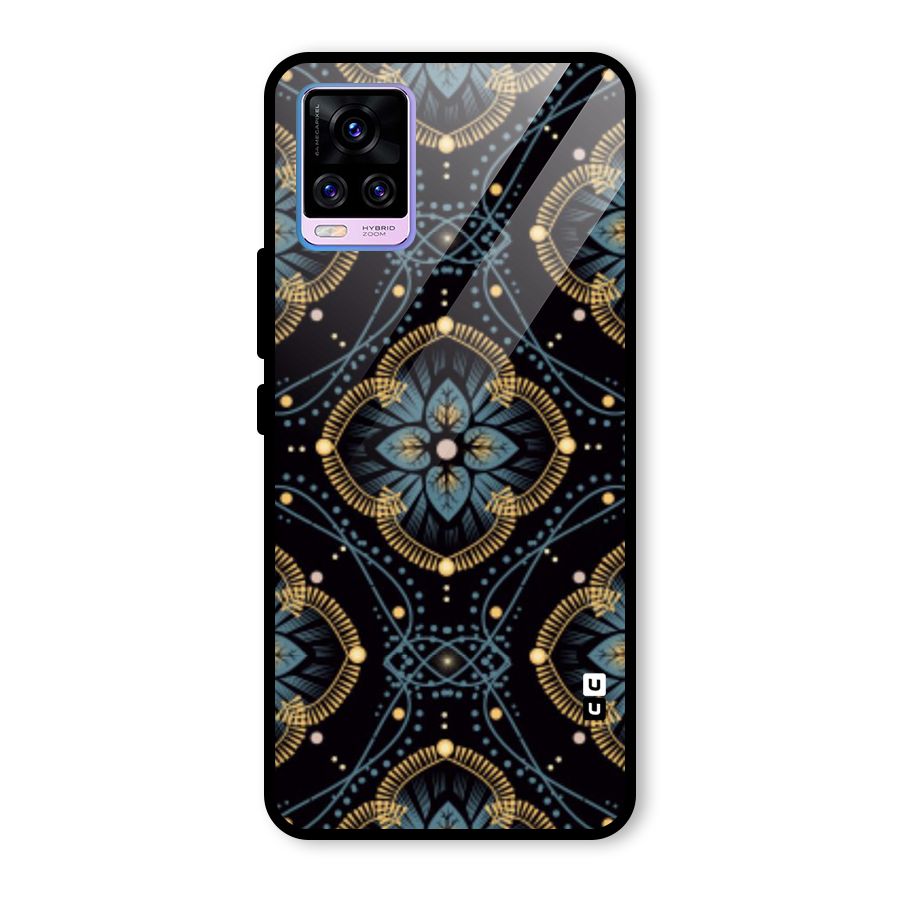 Blue With Black Flower Glass Back Case for Vivo V20 Pro