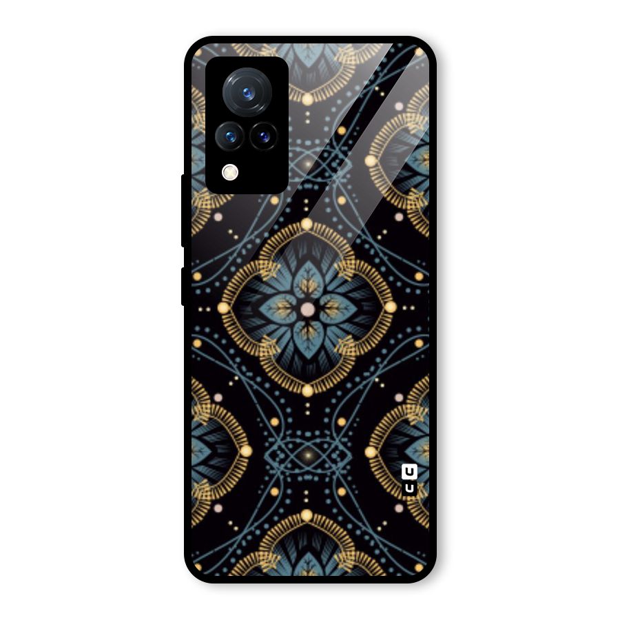 Blue With Black Flower Glass Back Case for Vivo V21 5G