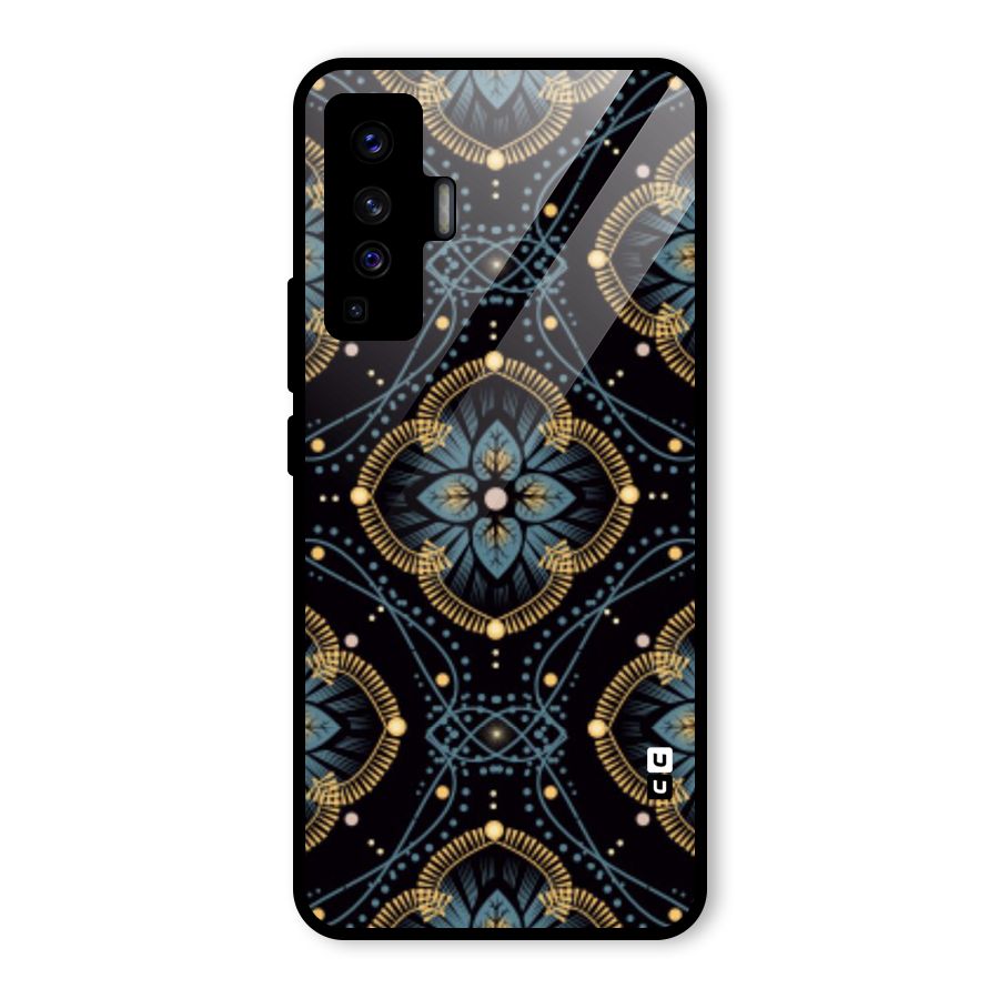 Blue With Black Flower Glass Back Case for Vivo X50