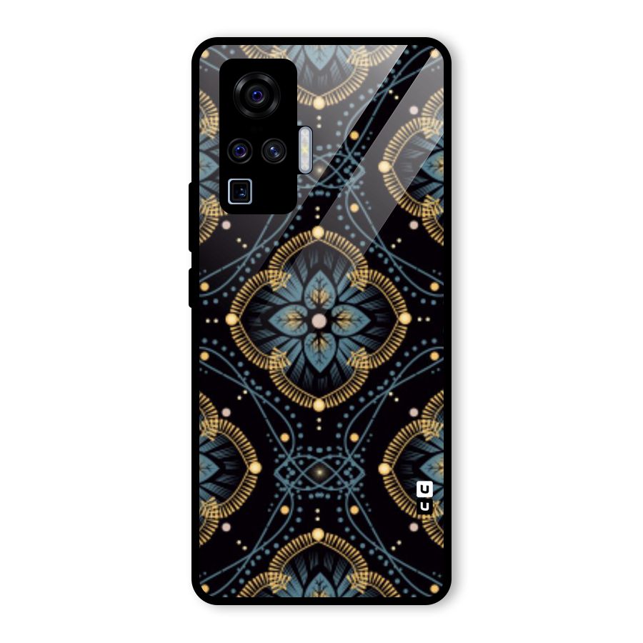 Blue With Black Flower Glass Back Case for Vivo X50 Pro