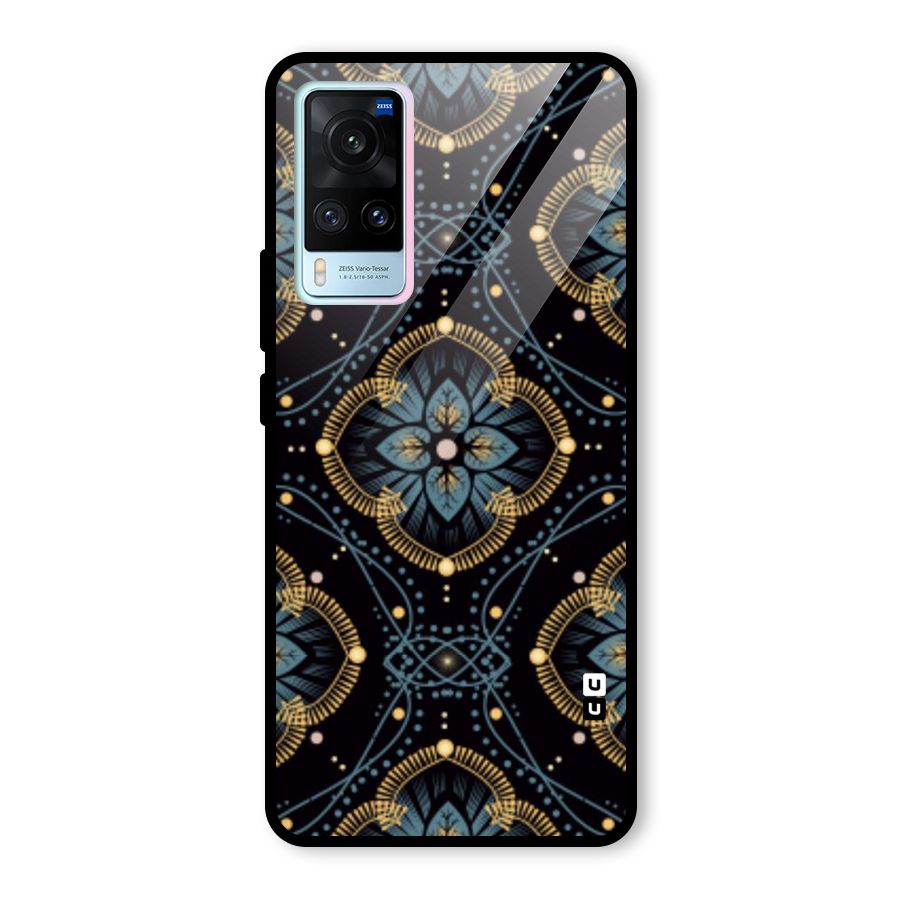Blue With Black Flower Glass Back Case for Vivo X60