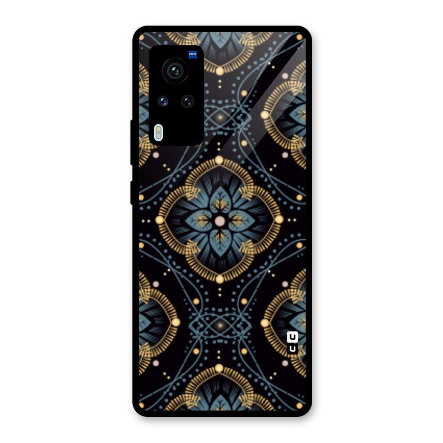 Blue With Black Flower Glass Back Case for Vivo X60 Pro