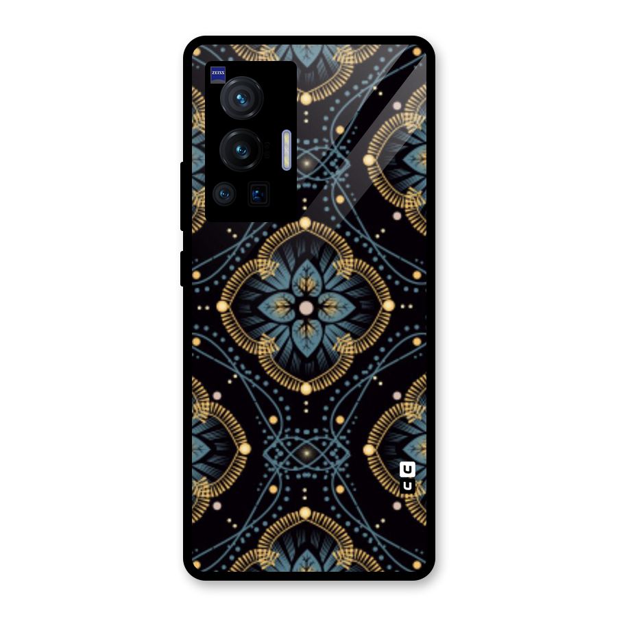 Blue With Black Flower Glass Back Case for Vivo X70 Pro