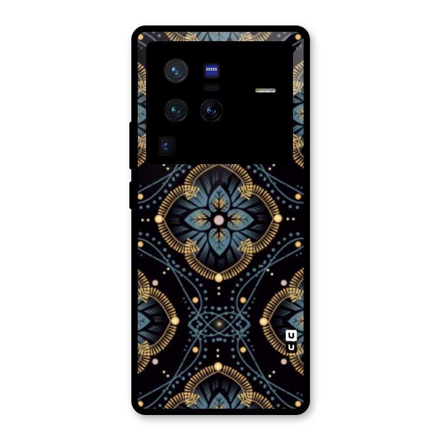 Blue With Black Flower Glass Back Case for Vivo X80 Pro