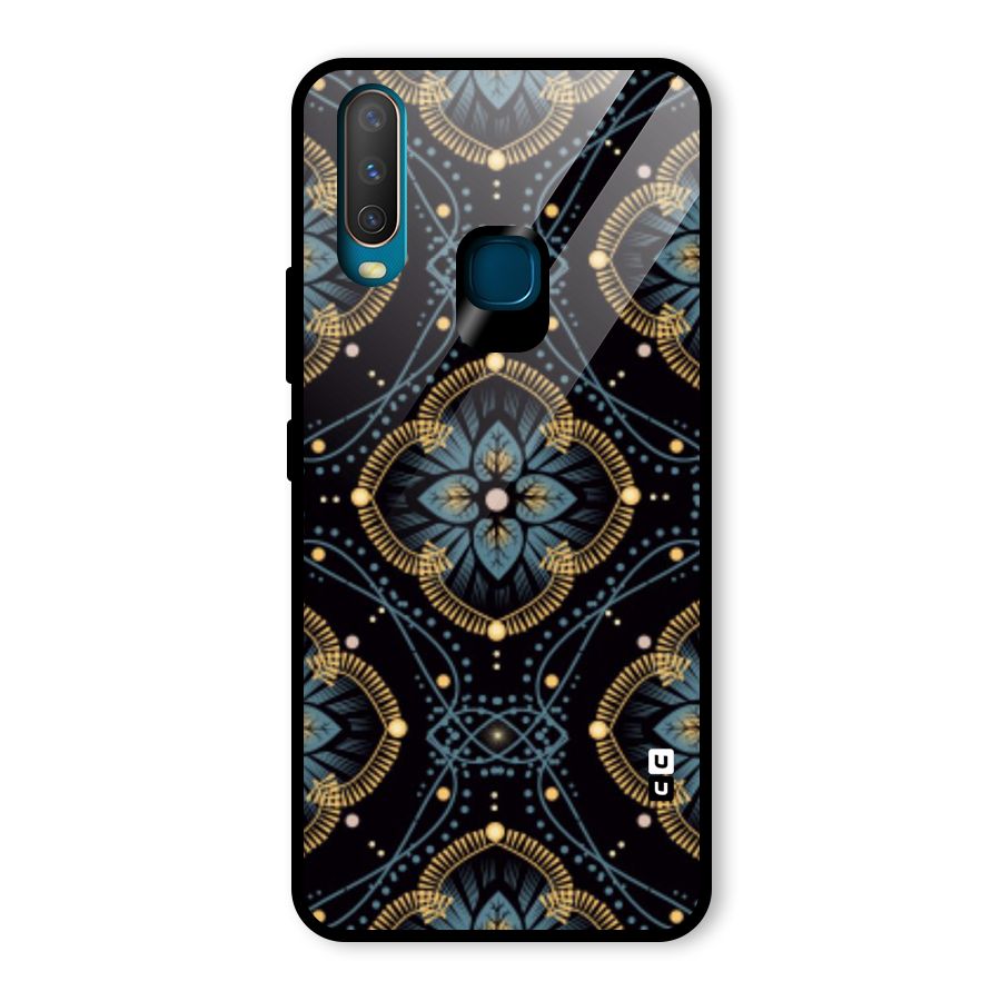 Blue With Black Flower Glass Back Case for Vivo Y15
