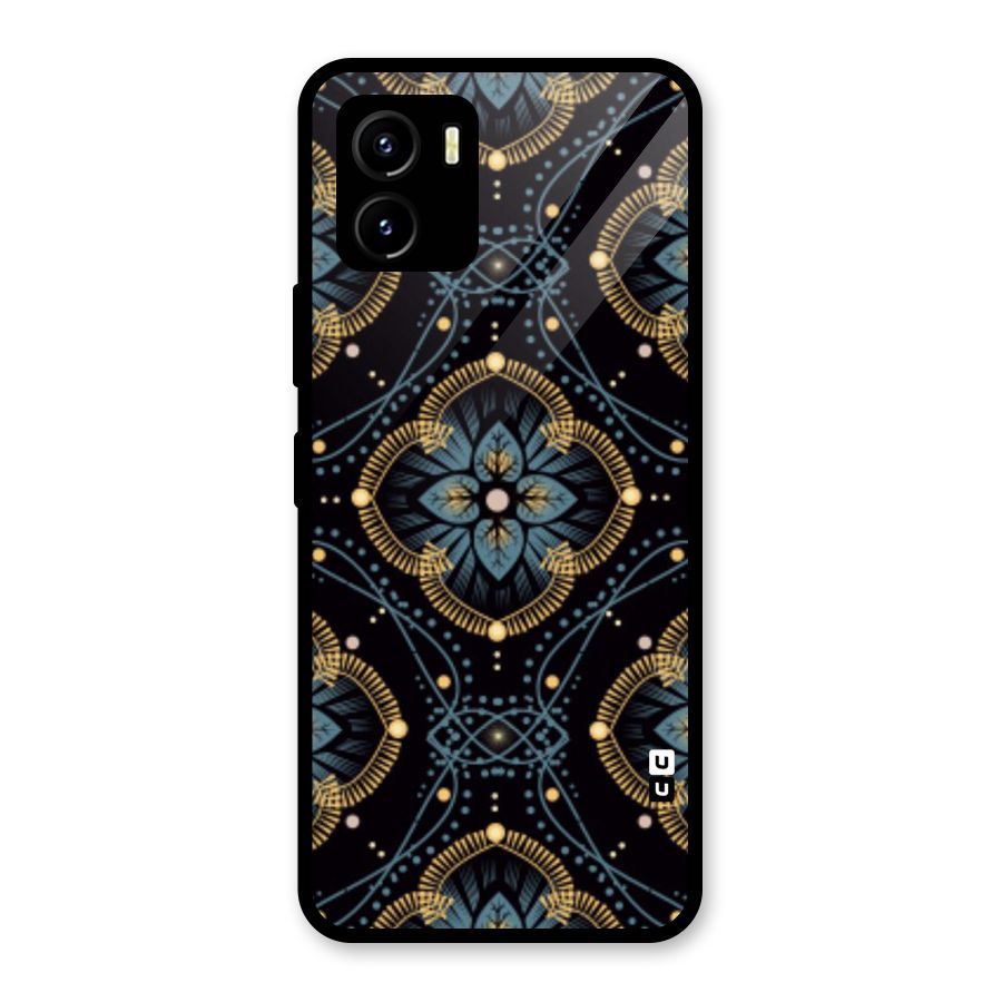 Blue With Black Flower Glass Back Case for Vivo Y15s