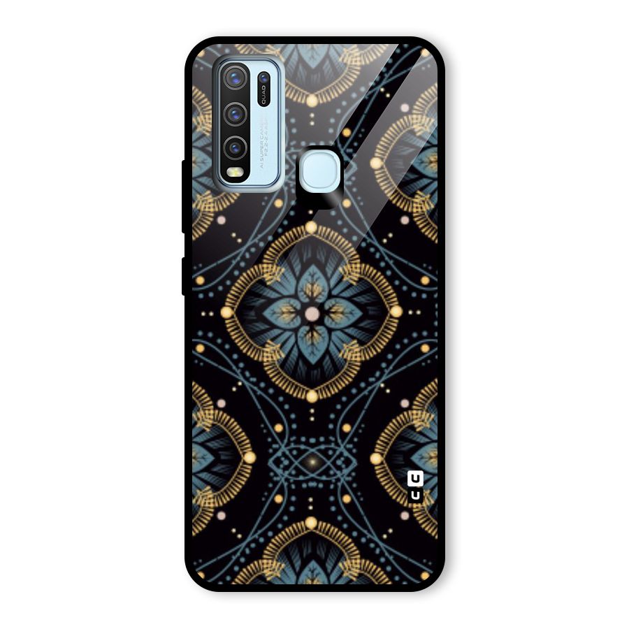 Blue With Black Flower Glass Back Case for Vivo Y30
