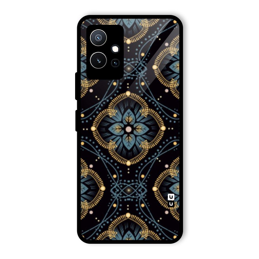 Blue With Black Flower Glass Back Case for Vivo Y75 5G