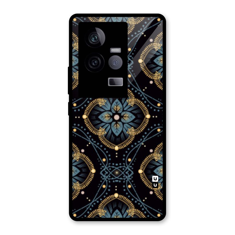 Blue With Black Flower Glass Back Case for Vivo iQOO 11 5G