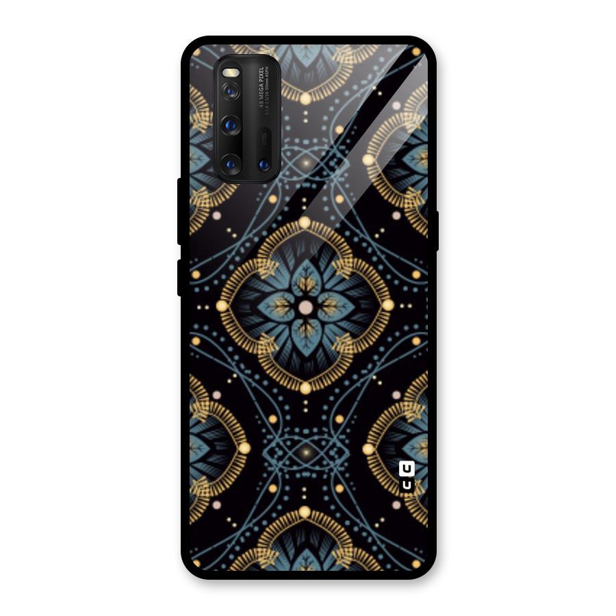 Blue With Black Flower Glass Back Case for Vivo iQOO 3