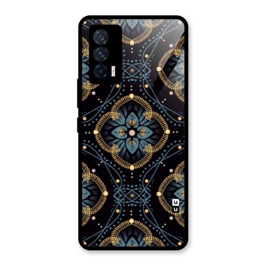 Blue With Black Flower Glass Back Case for Vivo iQOO 7 5G