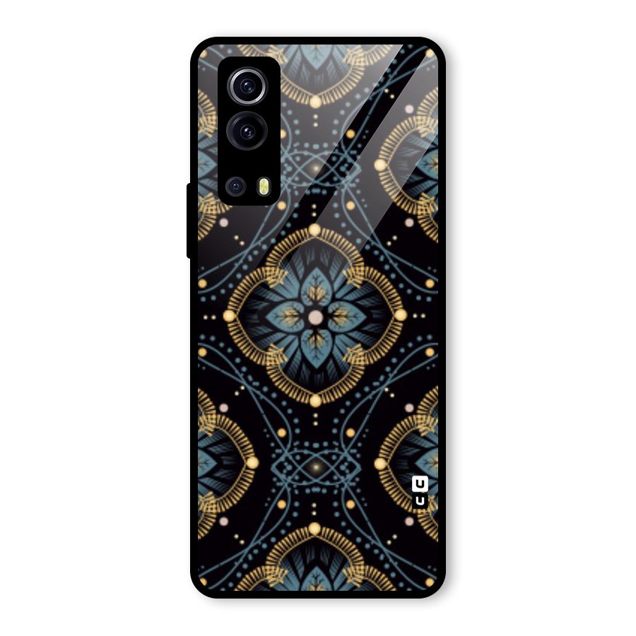Blue With Black Flower Glass Back Case for Vivo iQOO Z3
