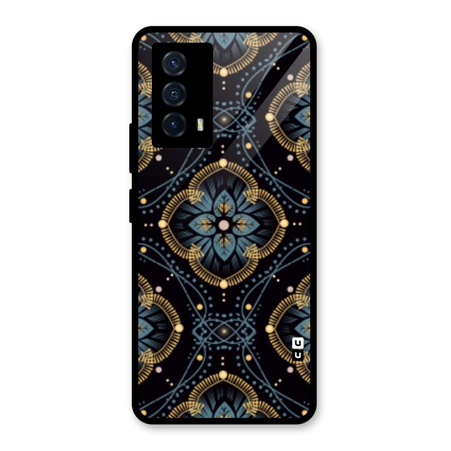 Blue With Black Flower Glass Back Case for Vivo iQOO Z5