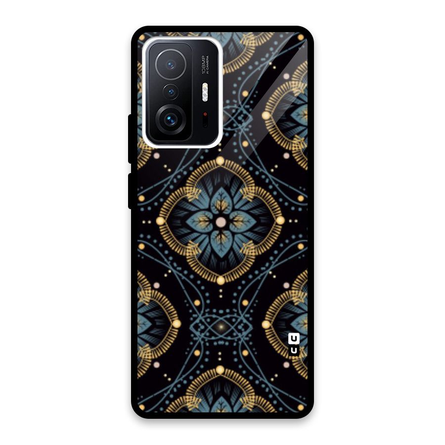 Blue With Black Flower Glass Back Case for Xiaomi 11T Pro