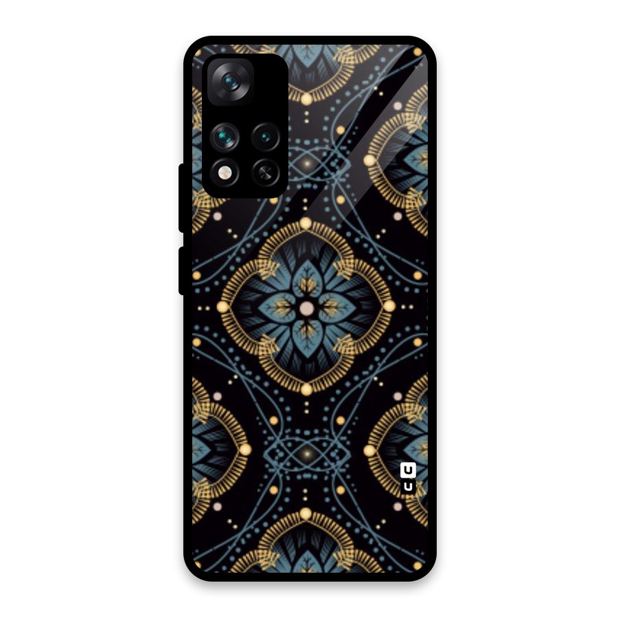 Blue With Black Flower Glass Back Case for Xiaomi 11i HyperCharge 5G