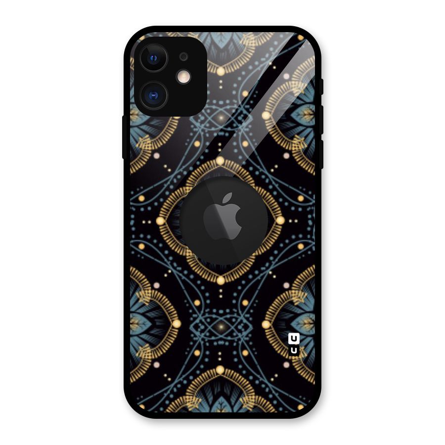 Blue With Black Flower Glass Back Case for iPhone 11 Logo Cut