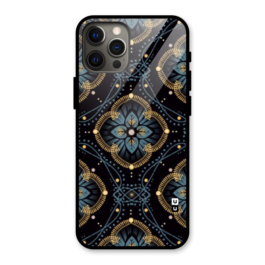 Blue With Black Flower Glass Back Case for iPhone 12 Pro Max