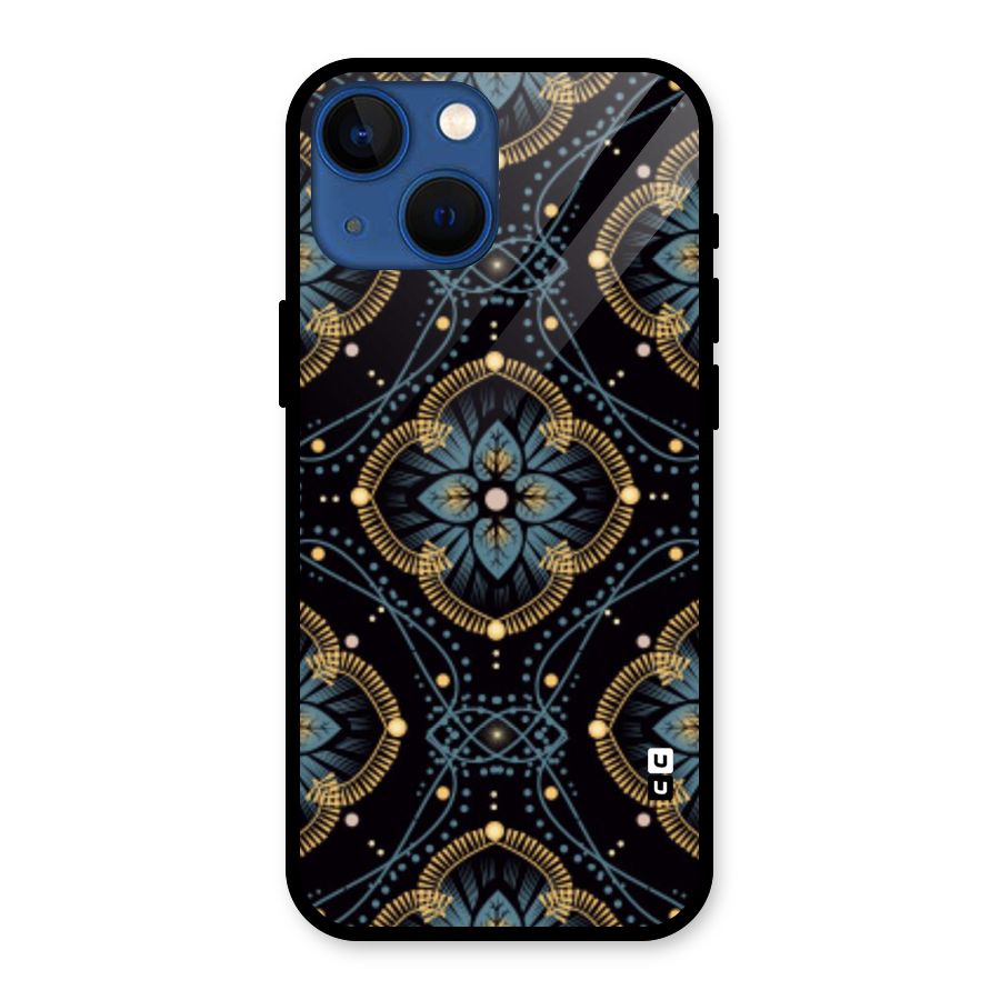 Blue With Black Flower Glass Back Case for iPhone 13 Mini