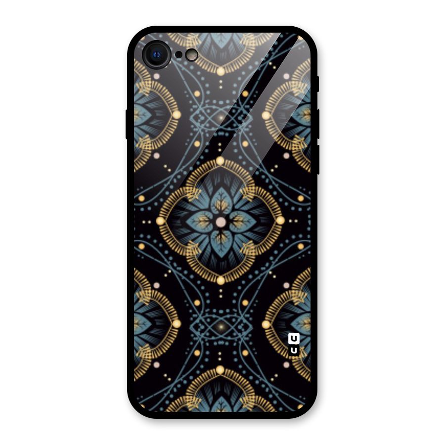 Blue With Black Flower Glass Back Case for iPhone SE 2022