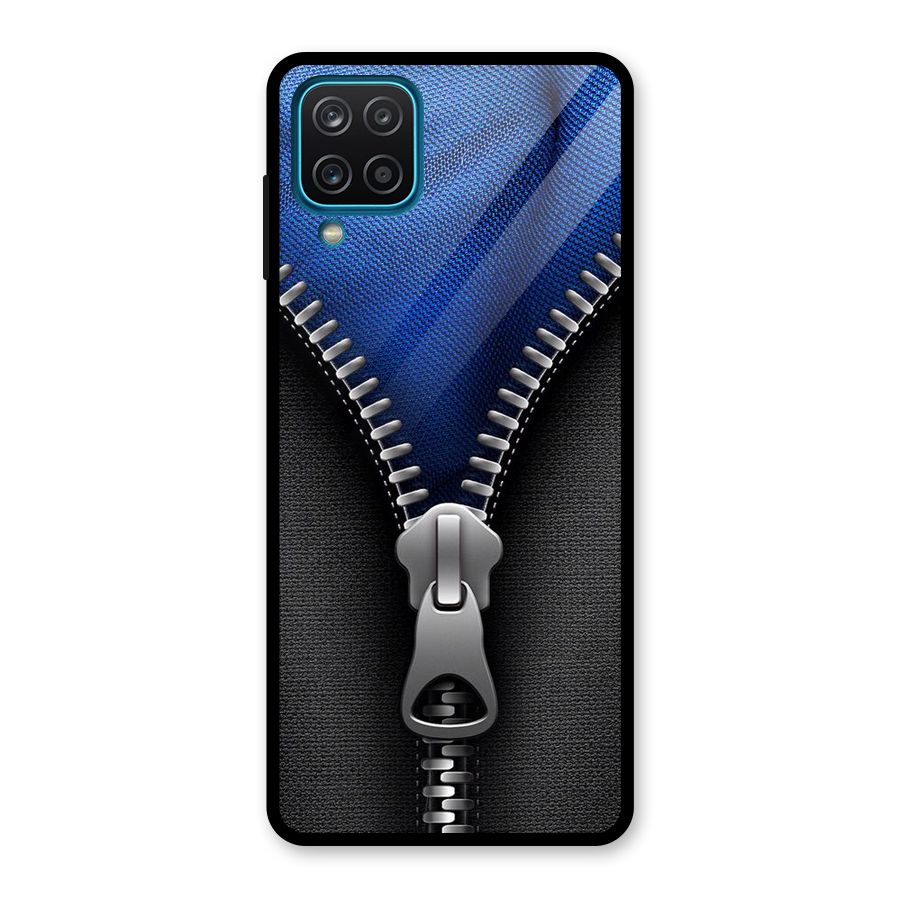 Blue Zipper Glass Back Case for Galaxy A12