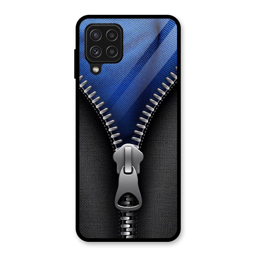 Blue Zipper Glass Back Case for Galaxy A22 4G