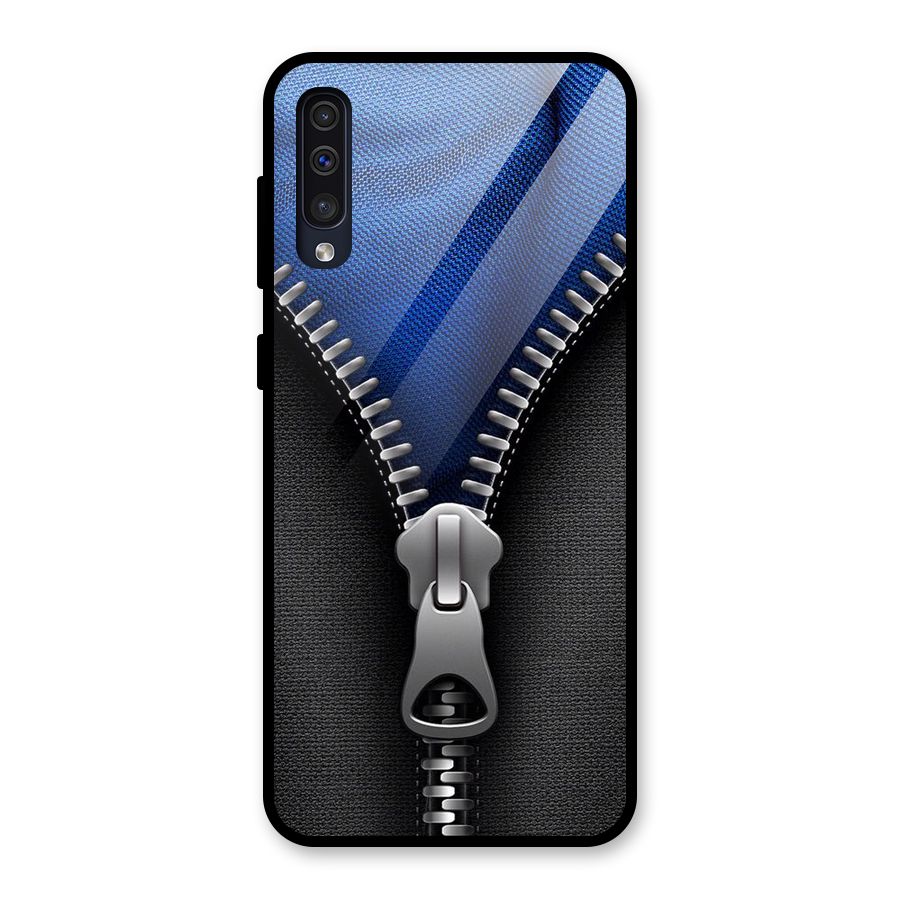 Blue Zipper Glass Back Case for Galaxy A30s
