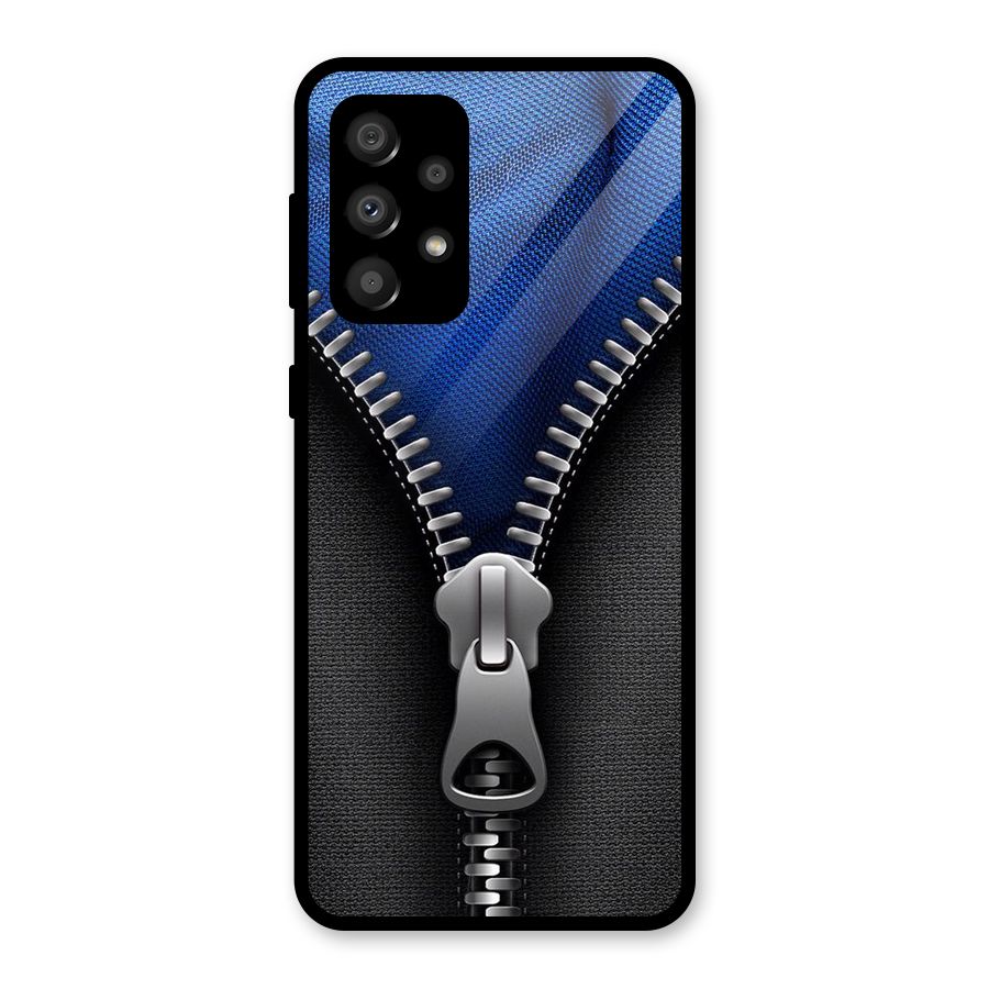 Blue Zipper Glass Back Case for Galaxy A32