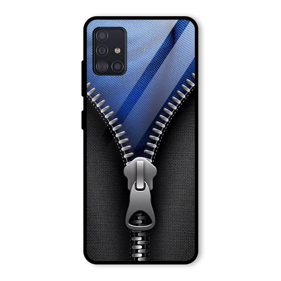 Blue Zipper Glass Back Case for Galaxy A51