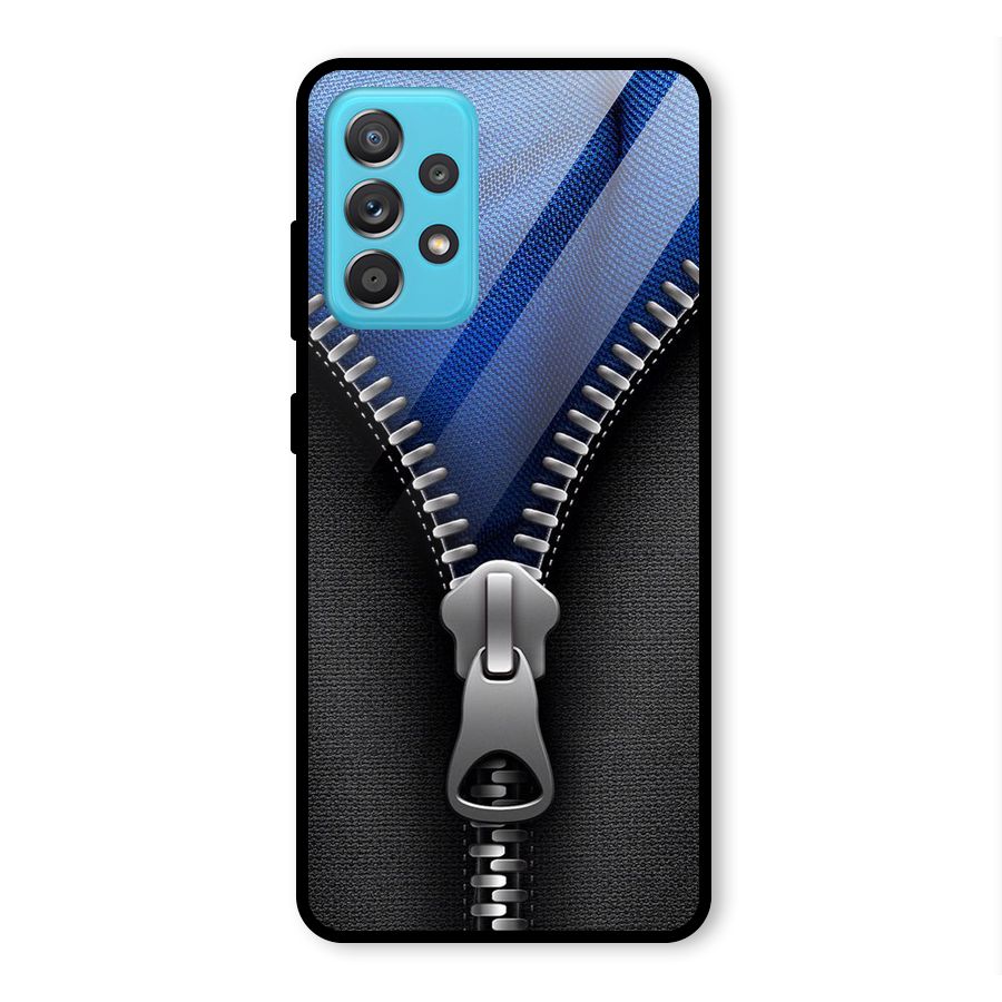 Blue Zipper Glass Back Case for Galaxy A52