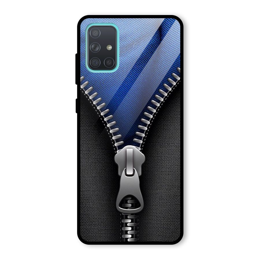 Blue Zipper Glass Back Case for Galaxy A71