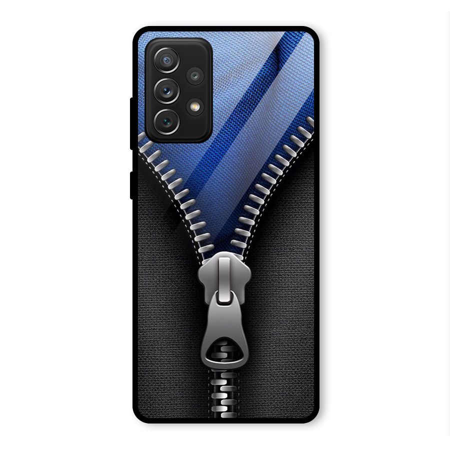 Blue Zipper Glass Back Case for Galaxy A72