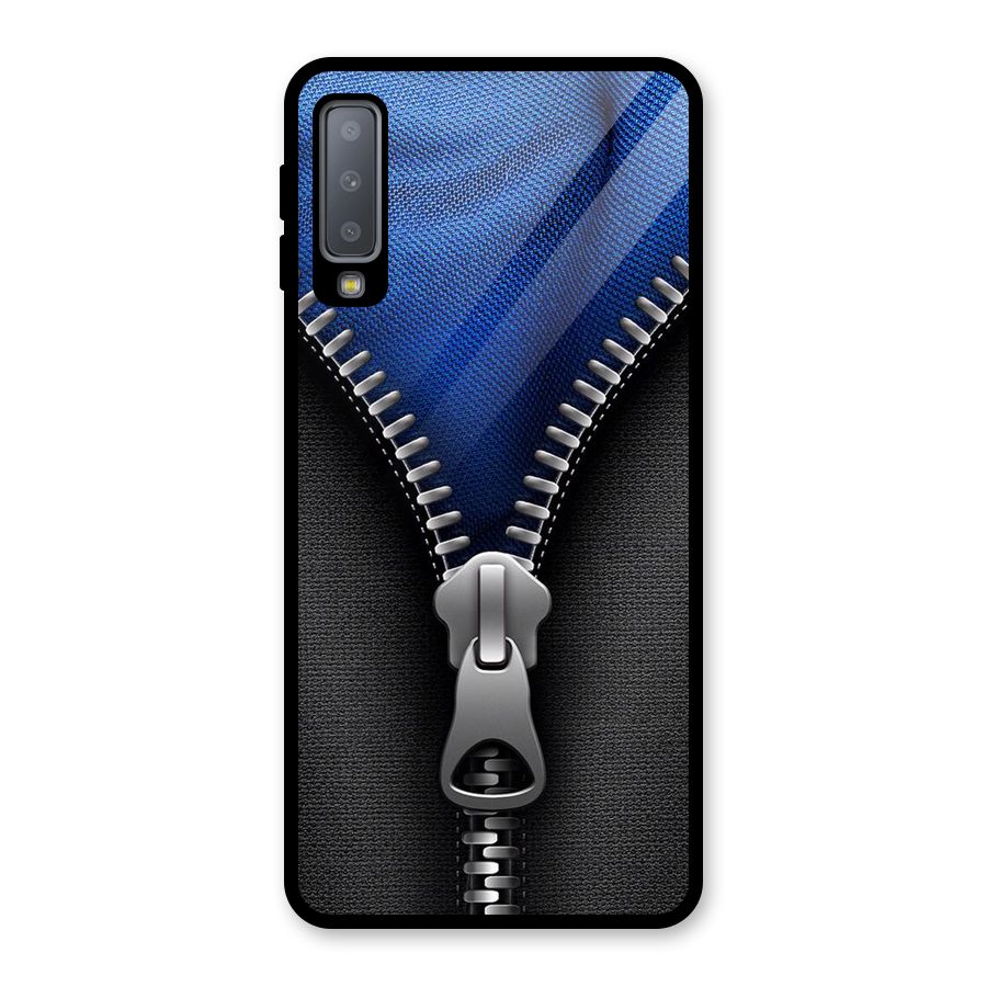 Blue Zipper Glass Back Case for Galaxy A7 (2018)