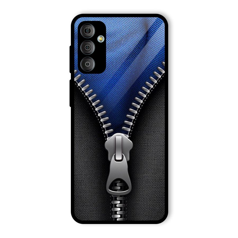 Blue Zipper Glass Back Case for Galaxy F23