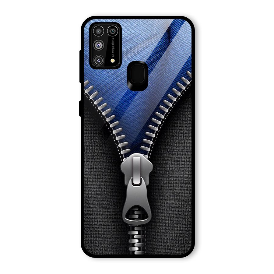 Blue Zipper Glass Back Case for Galaxy F41