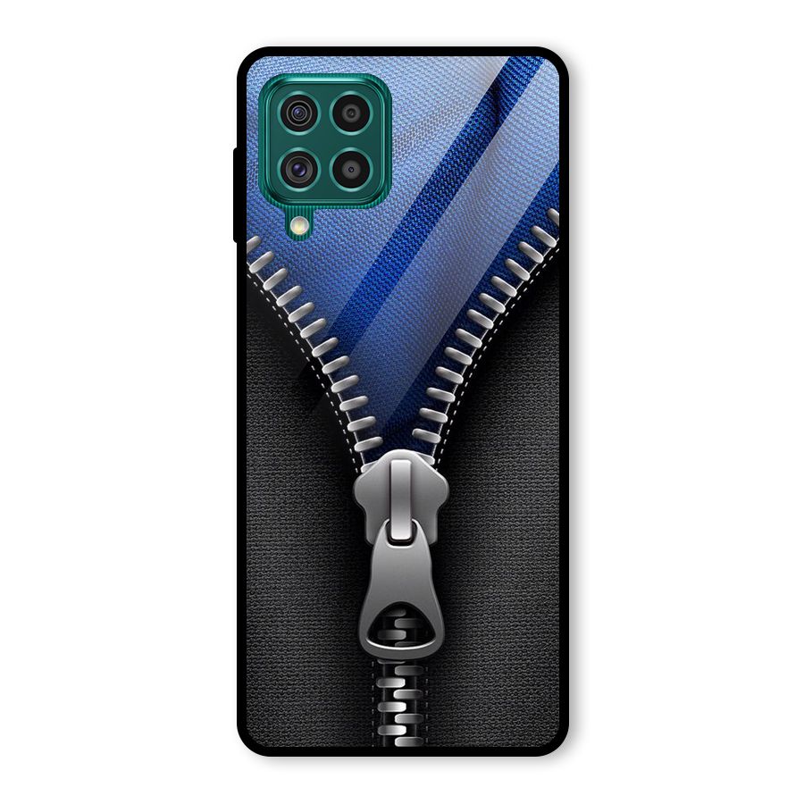 Blue Zipper Glass Back Case for Galaxy F62