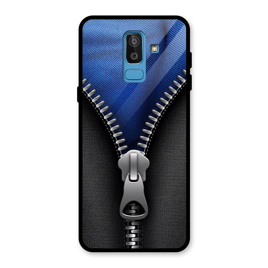Blue Zipper Glass Back Case for Galaxy J8