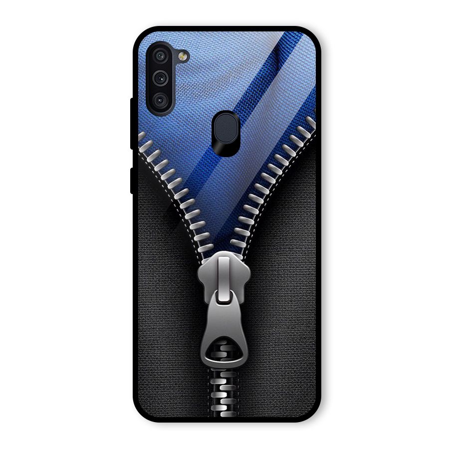 Blue Zipper Glass Back Case for Galaxy M11