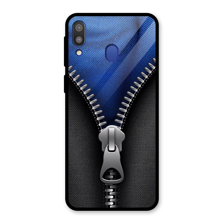 Blue Zipper Glass Back Case for Galaxy M20