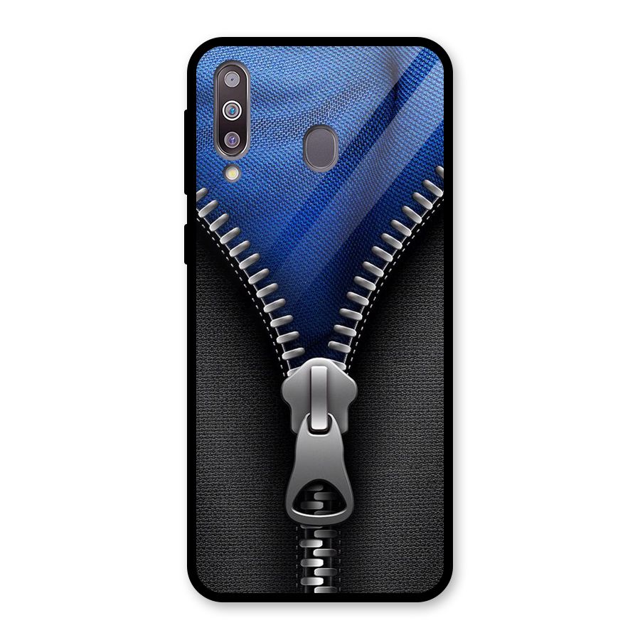 Blue Zipper Glass Back Case for Galaxy M30