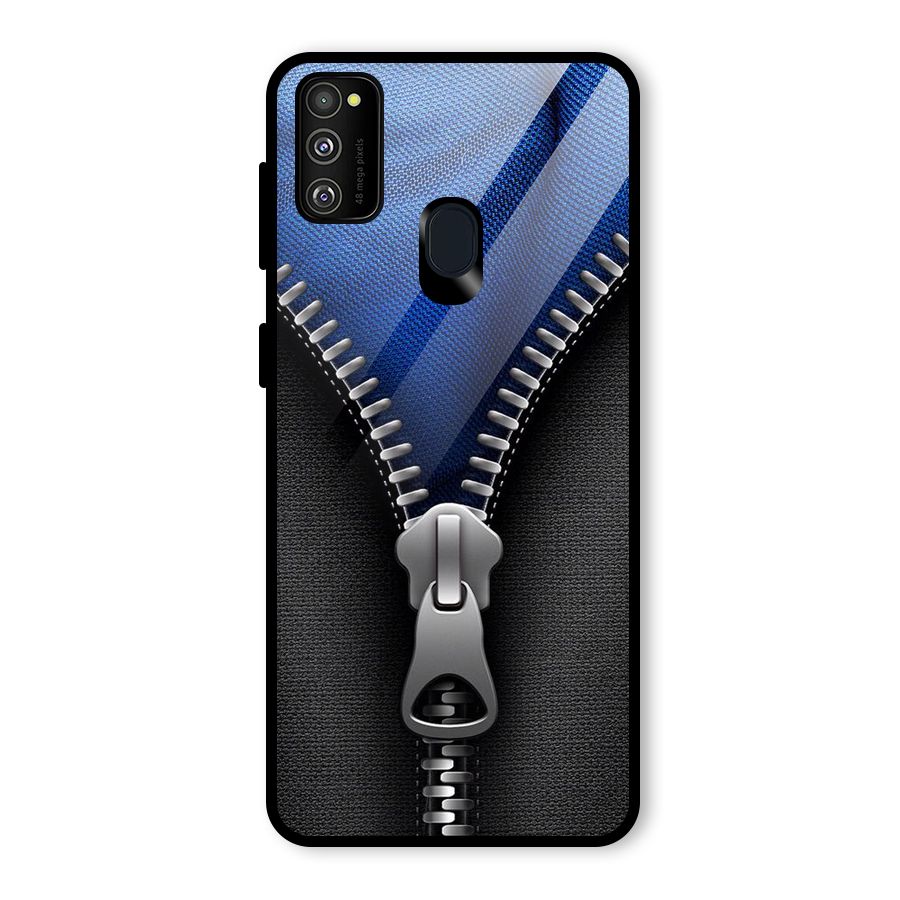 Blue Zipper Glass Back Case for Galaxy M30s